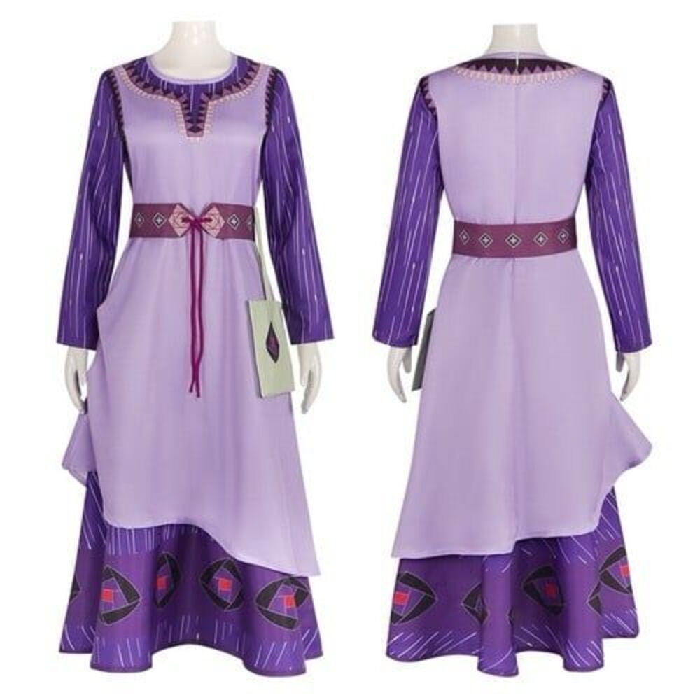Disney Wish Princess Asha Costume Set Girls 130 7-8 Dress Accessories Cosplay